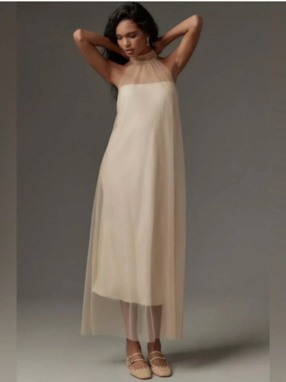 NWT Anthropologie Sunday in Brooklyn Sheer Halter Tunic Overlay Neutral One Size